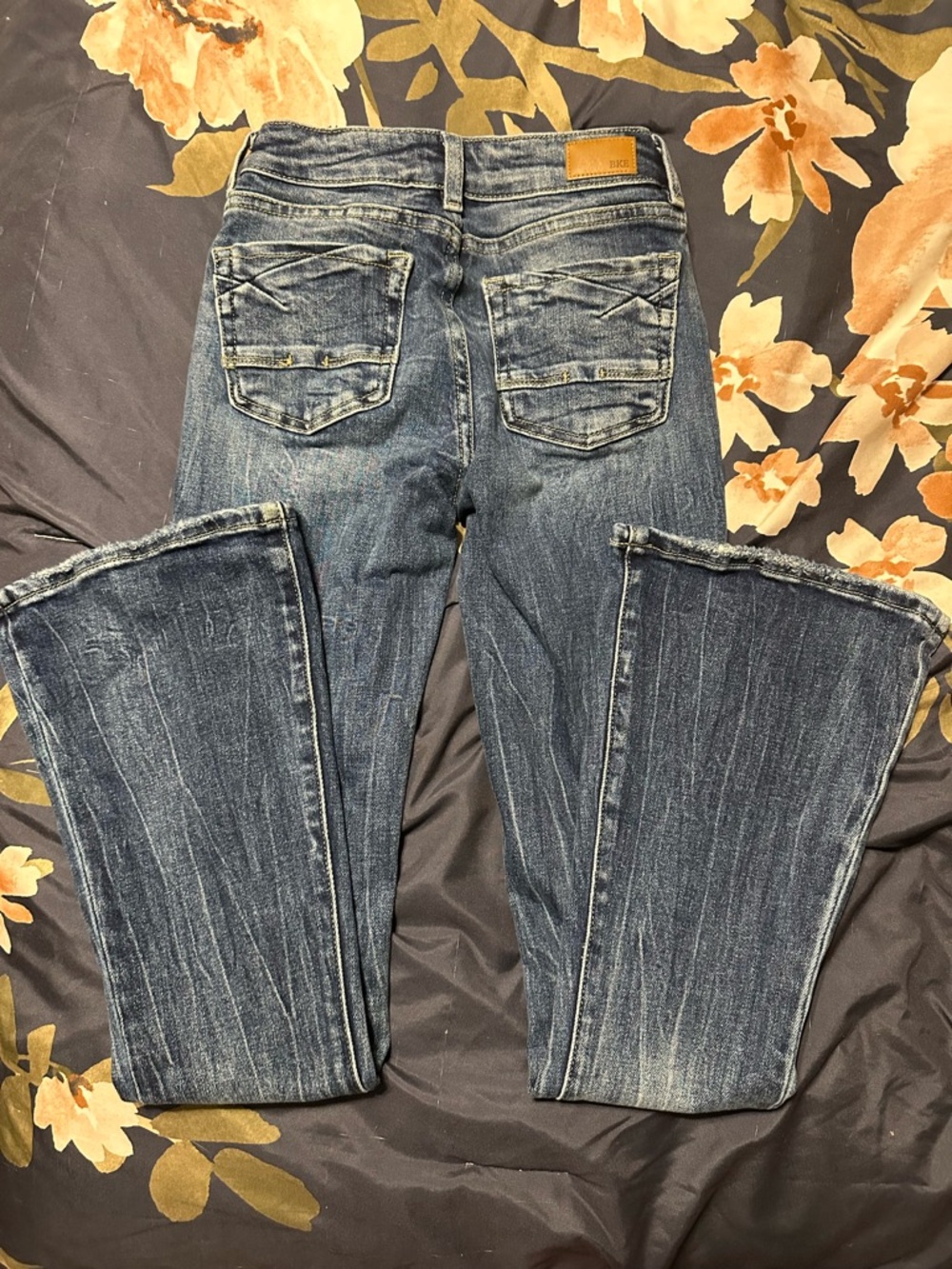 Girls' Dark Blue Flared Jeans with Back Pocket Detail